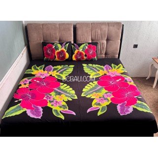 Rayon Bedsheet Hand Painted Floral Design by Balinese Artisans